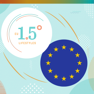Pictured are the EU 1.5° Lifestyles Logo and the EU flag